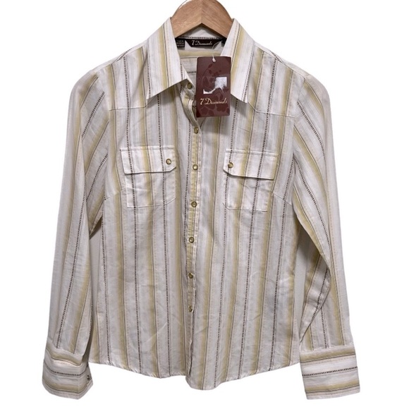 7 Diamonds Vintage Retro Pearl Snap Cowgirl Long Sleeve Shirt Size Small - Picture 1 of 9